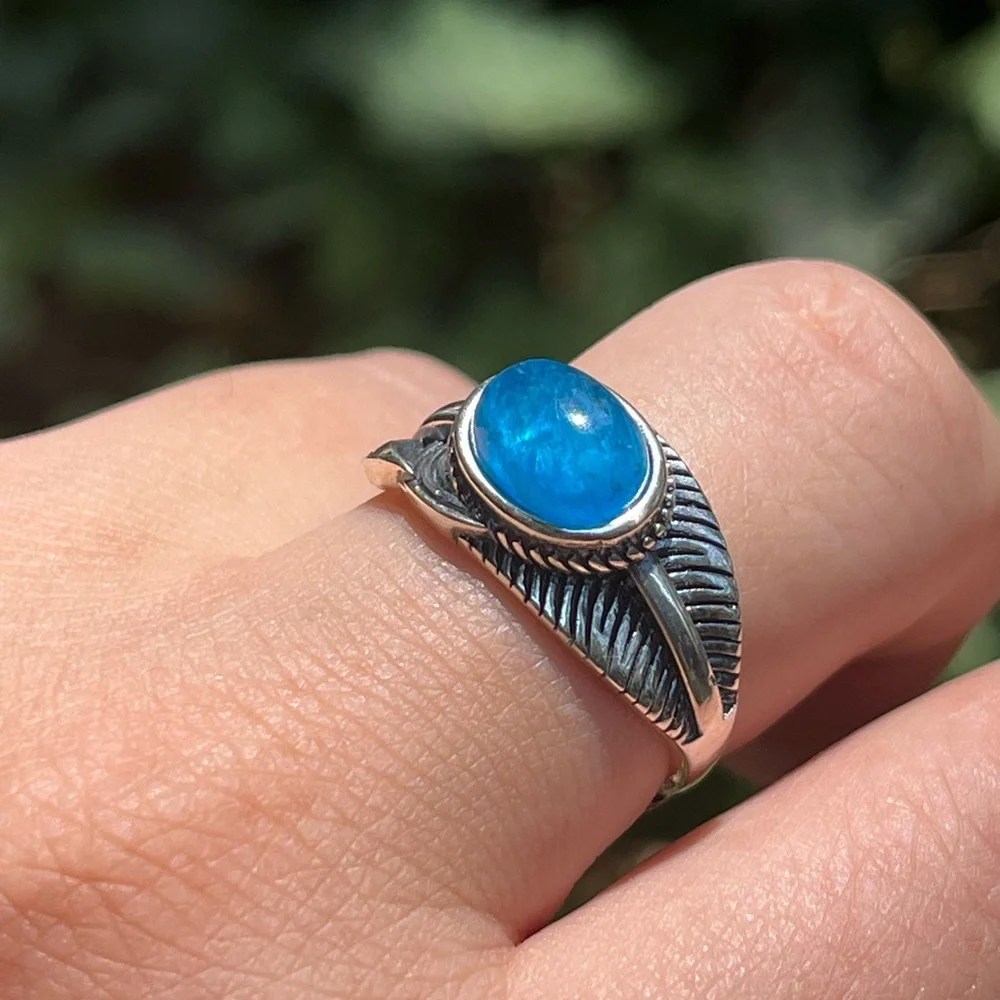 Sterling silver adjustable Amazonite leaf design‎ ring